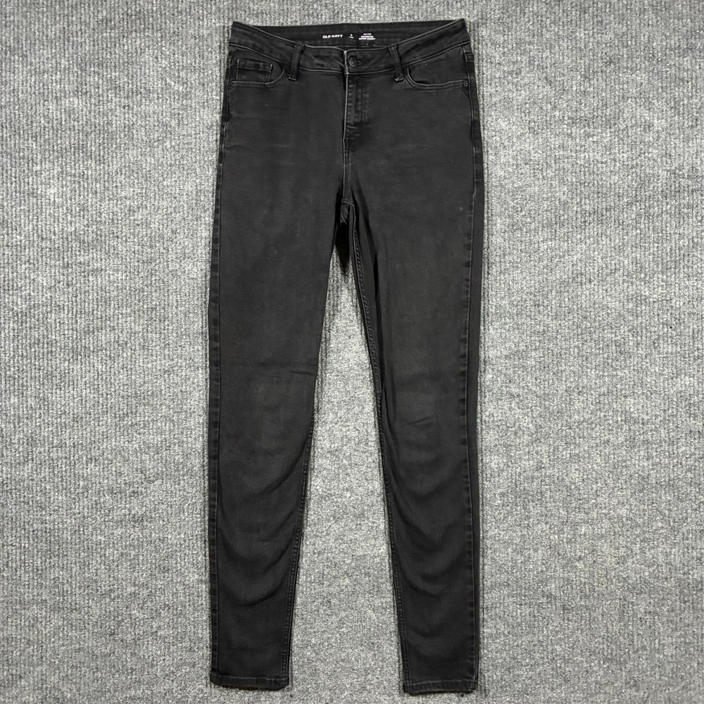 Old Navy Rockstar Super Skinny Mid Rise Jeans Womens 8 Tall Black Denim Stretch